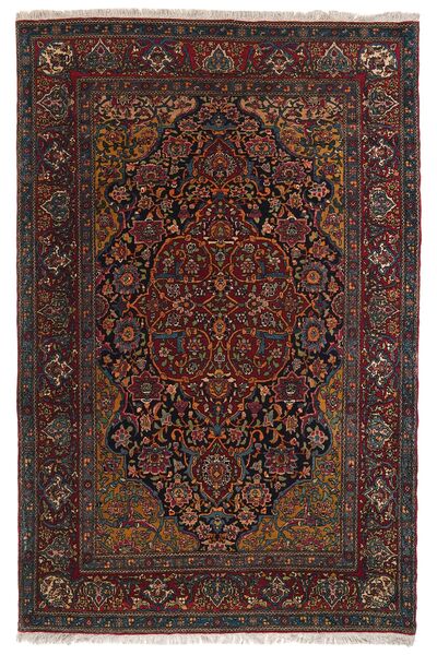 142X215 Isfahan Silkki Loimi Matot Matto Itämainen Musta/Tummanpunainen (Villa, Persia/Iran)