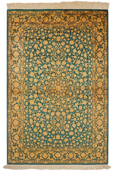 99X149 Qum Seide Teppich Orientalischer Orange/Schwarz (Seide, Persien/Iran)