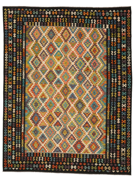 308X394 Alfombra Kilim Afghan Old Style Oriental Negro/Marrón Grande (Lana, Afganistán) Carpetvista
