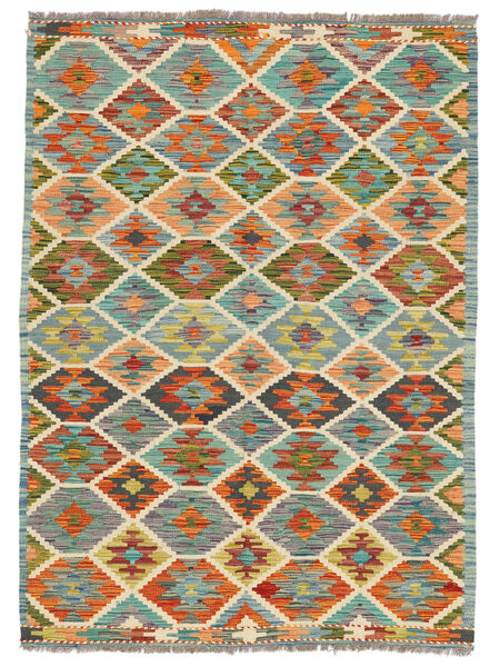 128X175 Kelim Afghan Old Style Matta Orientalisk Grön/Svart (Ull, Afghanistan) Carpetvista
