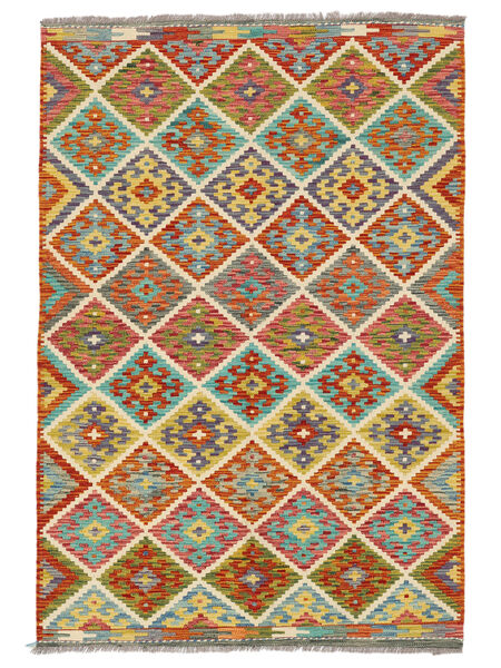 126X184 Tappeto Orientale Kilim Afghan Old Style Verde/Rosso Scuro (Lana, Afghanistan) Carpetvista