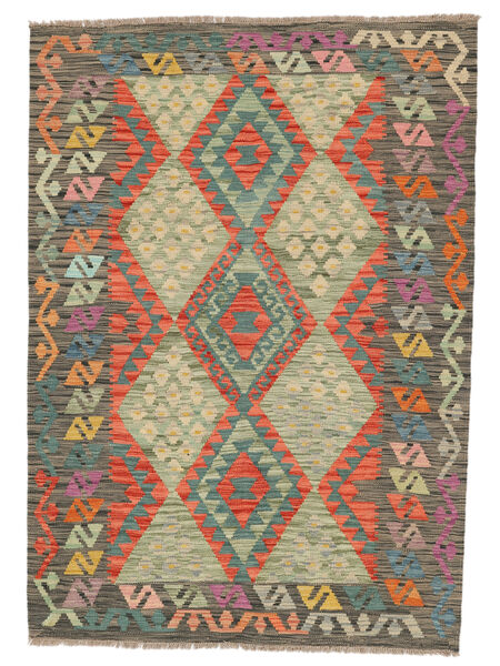  Orientalisk Kelim Afghan Old Style Matta 122X172 Mörkgrön/Brun Ull, Afghanistan Carpetvista