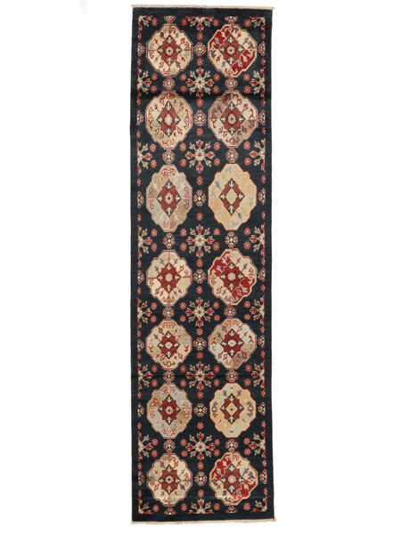 Tapete Oriental Kazak Fine 78X295 Passadeira Preto/Vermelho Escuro (Lã, Afeganistão)