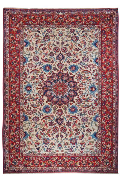 Koberec Isfahan Hedvábí Osnovní Materiál 262X370 Tmavě Červená/Černá Velký (Vlna, Persie/Írán)