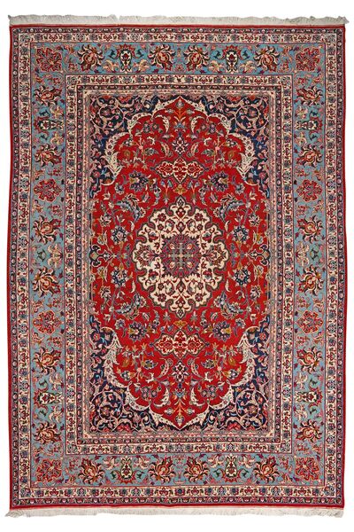 Tapete Oriental Isfahan Seda Trama 210X300 Vermelho Escuro/Castanho (Lã, Pérsia/Irão)