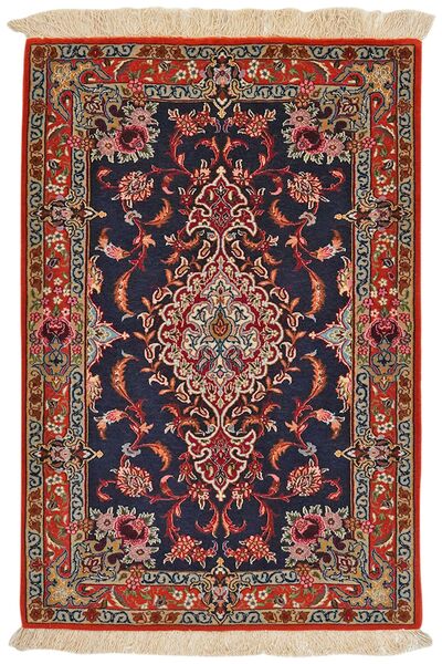  77X113 Isfahan Silkki Loimi Matot Matto Musta/Tummanpunainen Persia/Iran