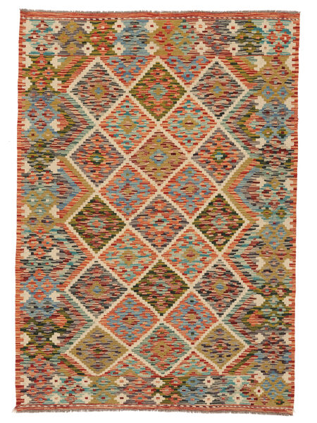  Orientalisk Kelim Afghan Old Style Matta 129X184 Brun/Grön Ull, Afghanistan Carpetvista