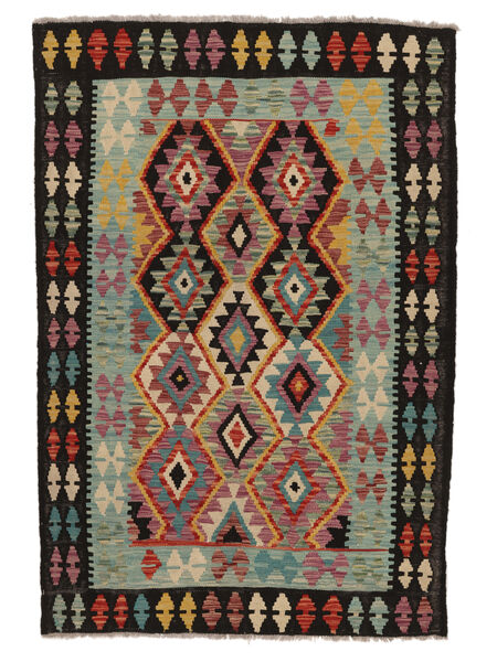 120X175 絨毯 オリエンタル キリム アフガン オールド スタイル ブラック/茶色 (ウール, アフガニスタン) Carpetvista