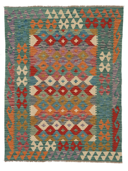 126X167 Kilim Afghan Old Style Rug Oriental Dark Green/Brown (Wool, Afghanistan) Carpetvista