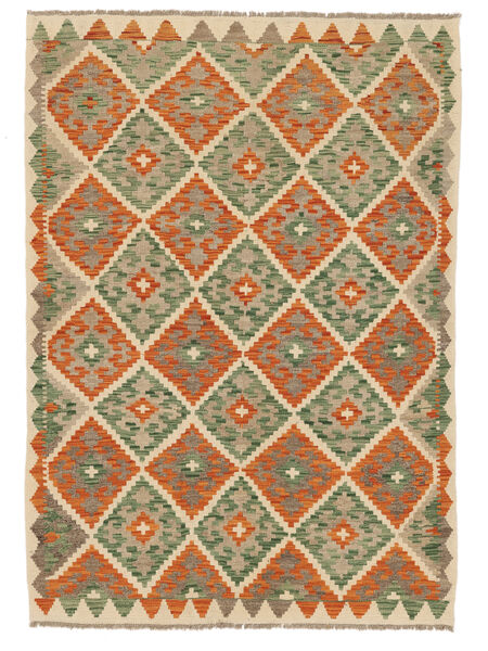  123X172 Kelim Afghan Old Stil Teppich Braun/Dunkelgrün Afghanistan Carpetvista