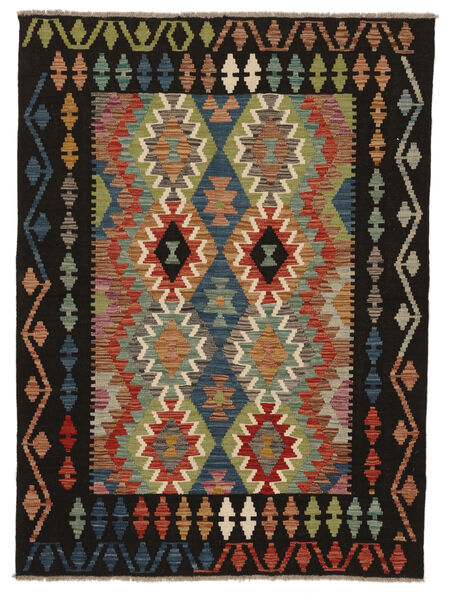 129X177 Kelim Afghan Old Style Vloerkleed Oosters Zwart/Donkerrood (Wol, Afghanistan) Carpetvista