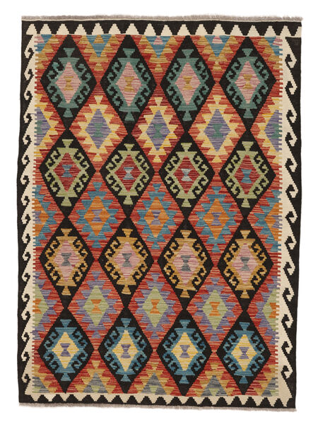  Orientalsk Kelim Afghan Old Style Tæppe 126X177 Sort/Brun Uld, Afghanistan Carpetvista