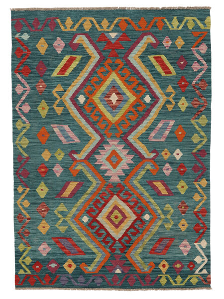 122X172 Kelim Afghan Old Stil Teppich Orientalischer Schwarz/Dunkelrot (Wolle, Afghanistan) Carpetvista