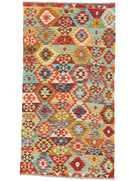 絨毯 キリム アフガン オールド スタイル 107X200 ダークレッド/オレンジ (ウール, アフガニスタン)