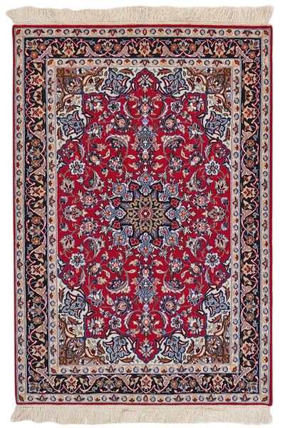  71X105 Isfahan Selyem Láncfonal Szőnyeg Piros/Fekete Perzsia/Irán
