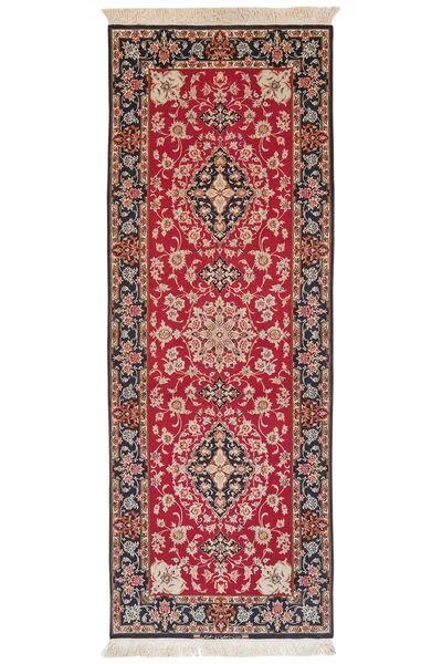  Perzisch Isfahan Zijde Schering Vloerkleed 80X220 Donkerrood/Bruin