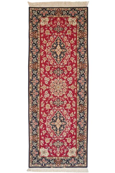 83X221 Tappeto Orientale Isfahan Di Seta Ordito Passatoie Rosso Scuro/Marrone (Lana, Persia/Iran)