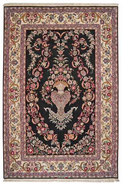 Orientalischer Isfahan Seide Kette Teppich 155X238 Braun/Schwarz Wolle, Persien/Iran