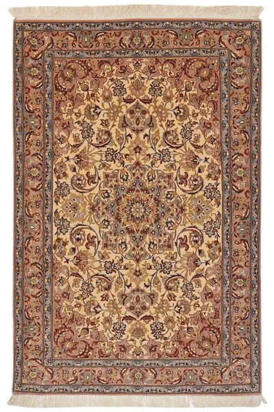 104X158 絨毯 イスファハン シルク 経糸 オリエンタル 茶色/オレンジ (ウール, ペルシャ/イラン)