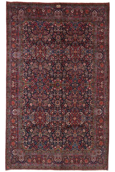 Tapete Oriental Yazd 319X474 Preto/Vermelho Escuro Grande (Lã, Pérsia/Irão)