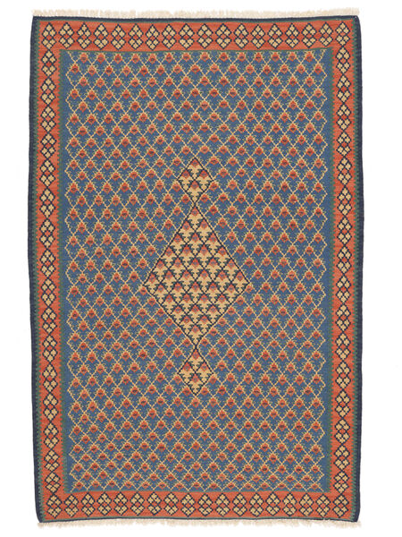  Persisk Kelim Senneh Fine Tæppe 106X160 Mørkeblå/Brun Carpetvista