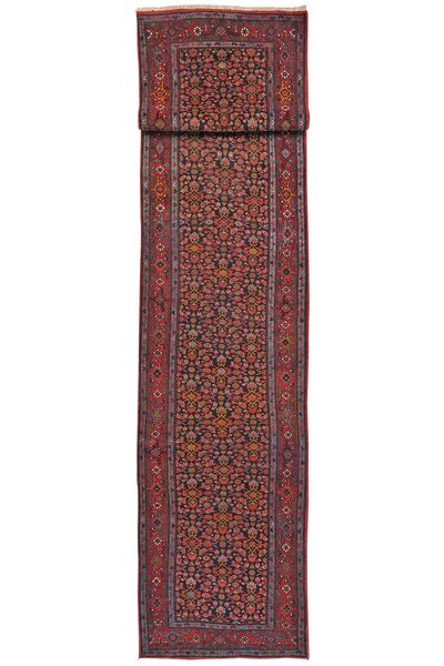 Bidjar Met Zijde Vloerkleed 93X504 Tapijtloper Donkerrood/Zwart Wol, Perzië/Iran