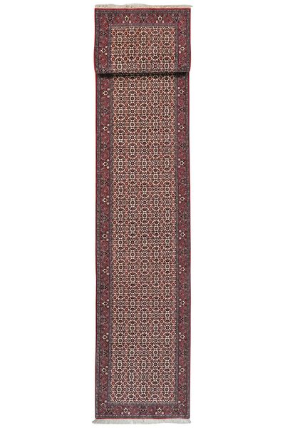  82X484 Bidjar Met Zijde Vloerkleed Tapijtloper Donkerrood/Zwart Perzië/Iran