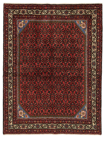 152X198 Hosseinabad Fine Teppich Orientalischer Schwarz/Dunkelrot (Wolle, Persien/Iran) Carpetvista