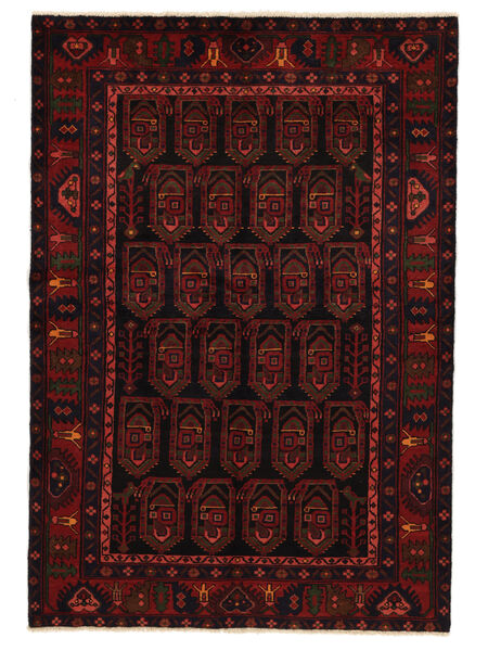 絨毯 ペルシャ ハマダン 141X203 ブラック/ダークレッド (ウール, ペルシャ/イラン)