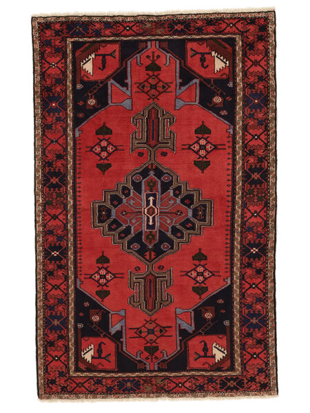 絨毯 ペルシャ ハマダン Fine 128X204 ブラック/ダークレッド (ウール, ペルシャ/イラン)