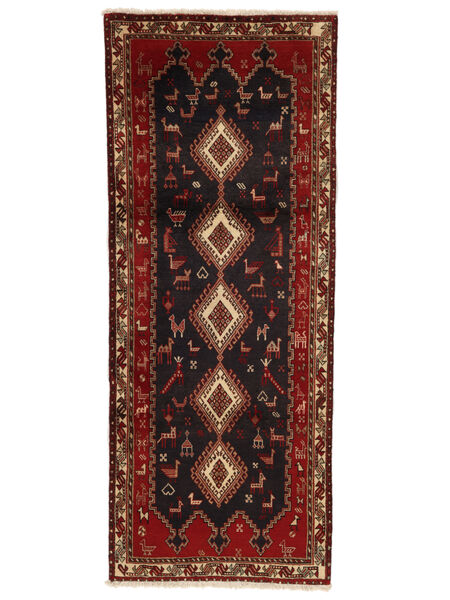 87X218 Afshar/Sirjan Teppich Orientalischer Läufer Schwarz/Dunkelrot (Wolle, Persien/Iran) Carpetvista