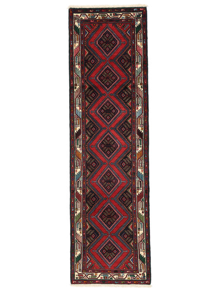 絨毯 オリエンタル ハマダン 80X279 廊下 カーペット ブラック/ダークレッド (ウール, ペルシャ/イラン)