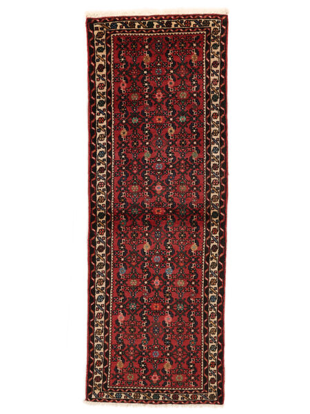絨毯 ハマダン 70X200 廊下 カーペット ブラック/ダークレッド (ウール, ペルシャ/イラン)