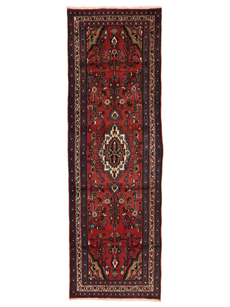 Hamadan Teppich 110X342 Läufer Schwarz/Dunkelrot Wolle, Persien/Iran Carpetvista