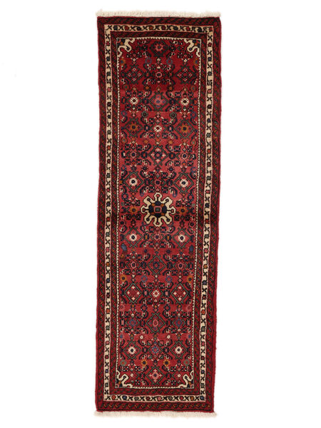 Hosseinabad Teppich 61X201 Läufer Schwarz/Dunkelrot Wolle, Persien/Iran Carpetvista