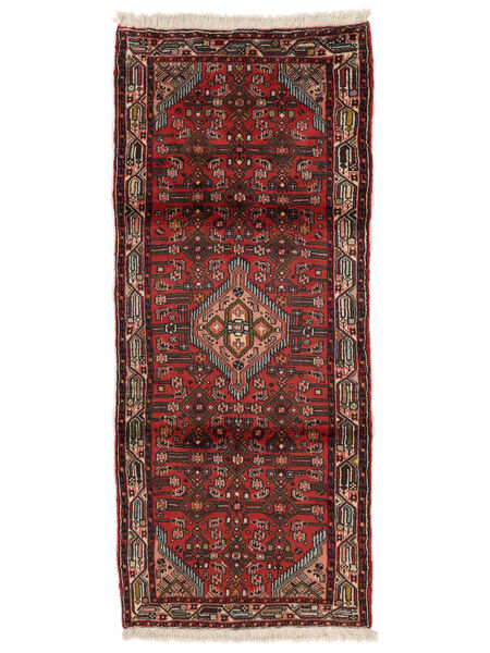  83X193 Hamadan Vloerkleed Tapijtloper Zwart/Donkerrood Perzië/Iran Carpetvista