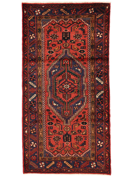 109X219 絨毯 ハマダン オリエンタル ブラック/ダークレッド (ウール, ペルシャ/イラン) Carpetvista