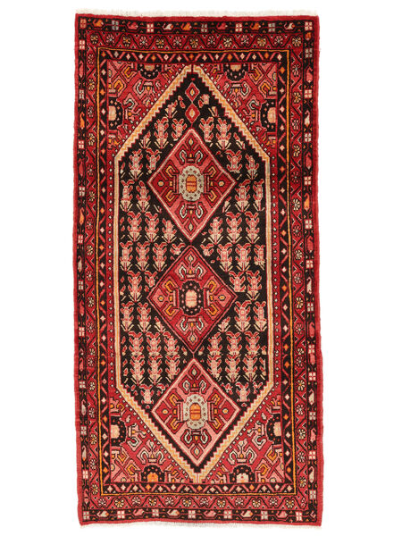 108X226 Dywan Orientalny Hamadan Czarny/Ciemnoczerwony (Wełna, Persja/Iran) Carpetvista