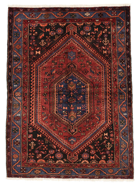  Orientalischer Hamadan Teppich 142X200 Schwarz/Dunkelrot Wolle, Persien/Iran Carpetvista
