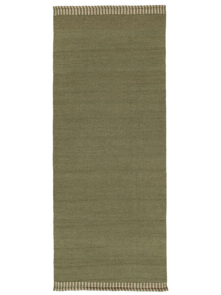 Visby 100X250 Small Green Runner Wool Rug