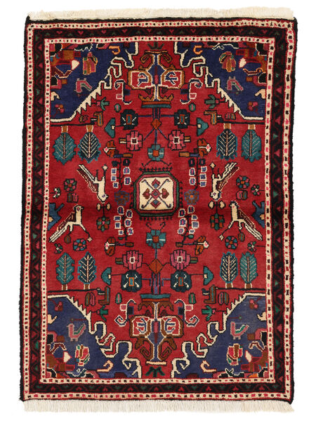 100X140 絨毯 ハマダン オリエンタル ブラック/ダークレッド (ウール, ペルシャ/イラン) Carpetvista