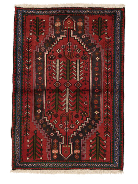 Hamadan Tæppe 100X150 Sort/Mørkerød Uld, Persien/Iran Carpetvista