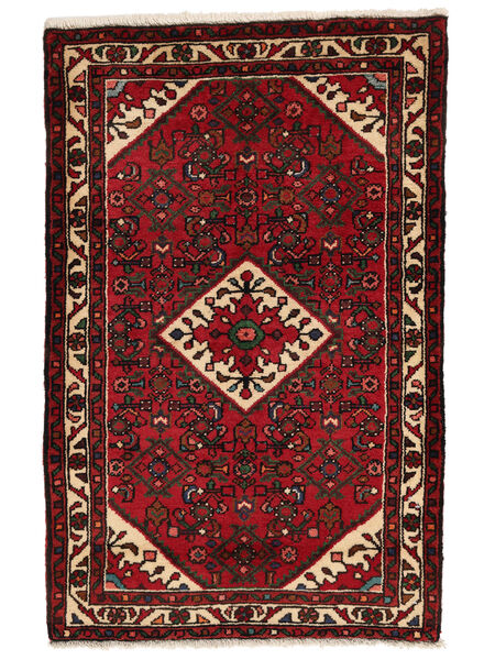 Hosseinabad Vloerkleed 81X127 Zwart/Donkerrood Wol, Perzië/Iran Carpetvista