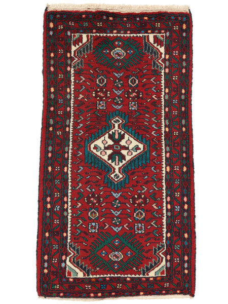 Hamadan Teppe 67X119 Svart/Mørk Rød Ull, Persia/Iran Carpetvista