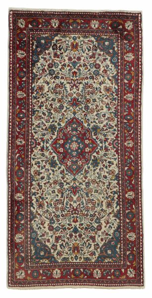  Orientalischer Sarough Teppich 65X130 Schwarz/Braun Wolle, Persien/Iran