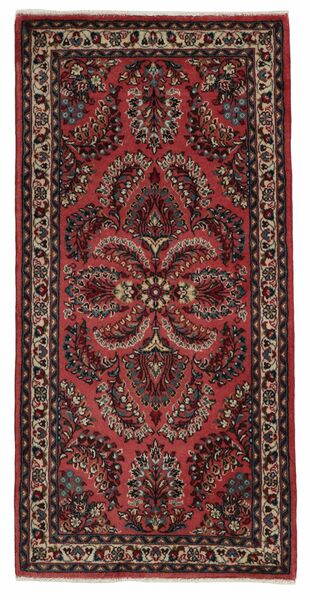  65X130 Sarouk Rug Black/Dark Red Persia/Iran