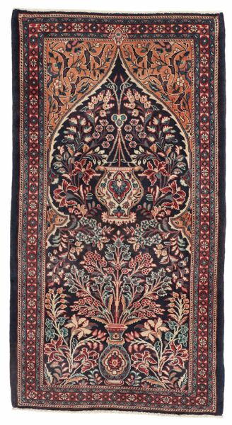 Mahal Teppich 72X133 Schwarz/Dunkelrot Wolle, Persien/Iran