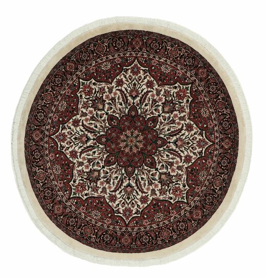  Ø 135 Bidjar With Silk Rug Oriental Round Black/Brown (Wool, Persia/Iran)