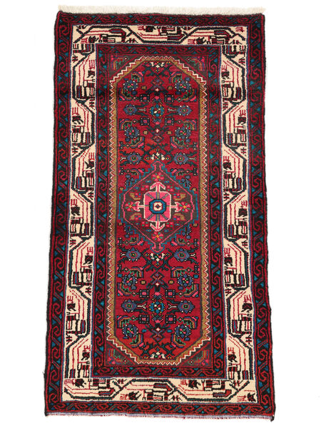 70X135 Hamadan Teppich Orientalischer Schwarz/Dunkelrot (Wolle, Persien/Iran) Carpetvista
