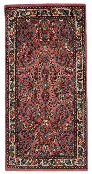  Orientalischer Sarough Teppich 68X137 Schwarz/Dunkelrot Wolle, Persien/Iran